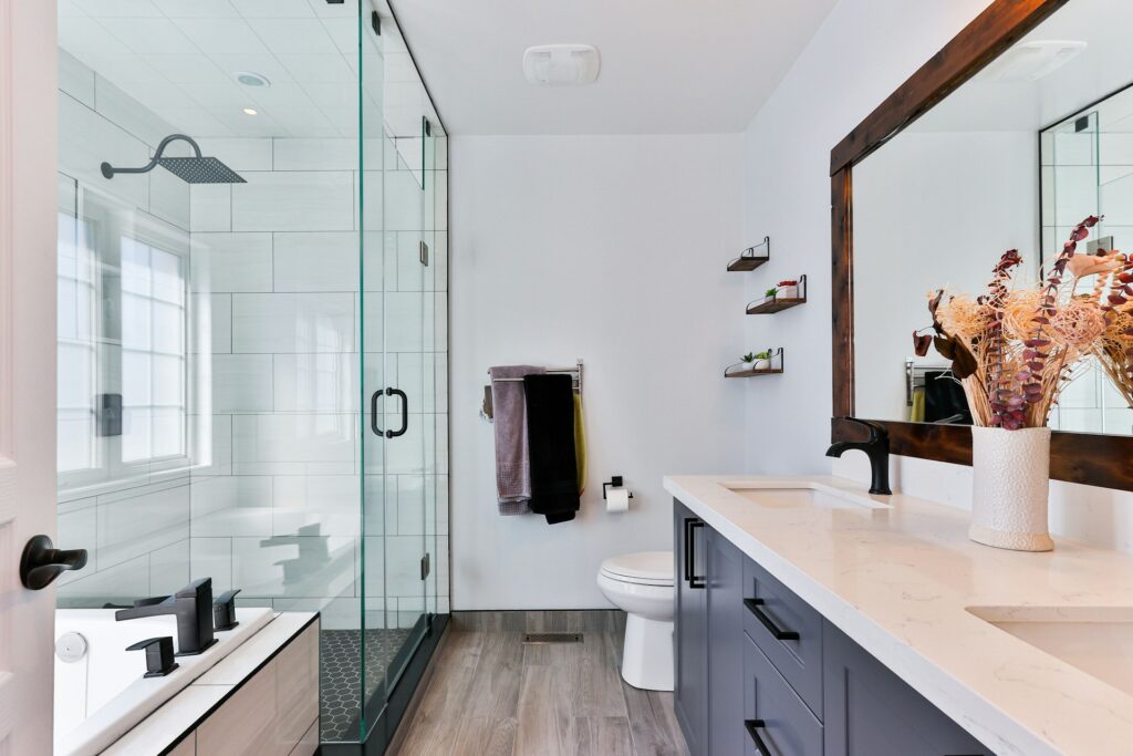 Modern bathroom with a frameless glass shower enclosure